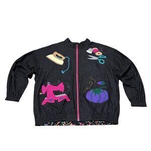 Vintage 80s Silkscapes Women's Jacket Sewing Party Theme Size XL 24 x 26